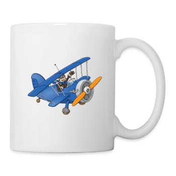 Un pilote joyeux dans un avion bleu. - Mug blanc - blanc - Droite