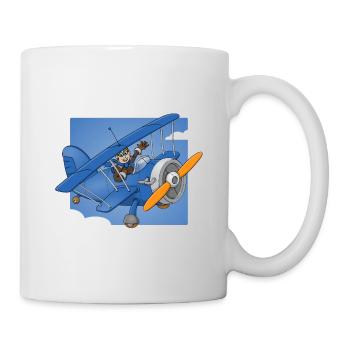 Fröhlicher Pilot in einem blauen Flugzeug. - Tasse - Weiß - Rechts