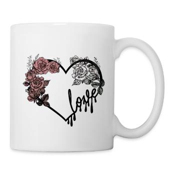 Liebesherz und Rosen dunkles romantisches Design - Tasse - Weiß - Rechts