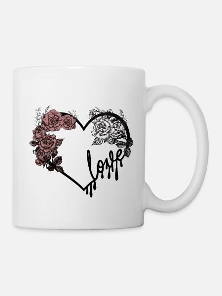 Love heart and roses dark romantic design - Mug - white