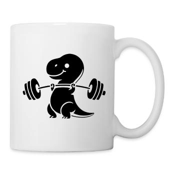 T-Rex with Dumbbell Workout - Mug - white - Right