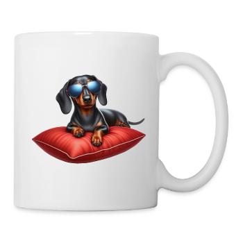 Niedlicher Dackel mit Sonnenbrille - Tasse - Weiß - Rechts