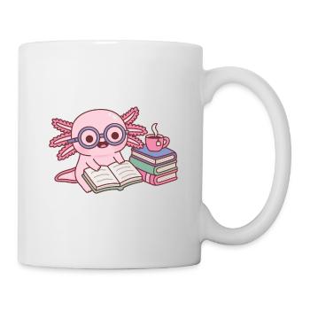 Cute Axolotl With Glasses Reading A Book - Mug - white - Right
