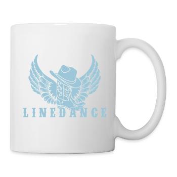 Linedance Logo mit Hut, Stiefel und Flügel - Tasse - Weiß - Rechts