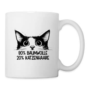 Katze 80% Baumwolle 20% Katzenhaare Lustig Spruch - Tasse - Weiß - Rechts
