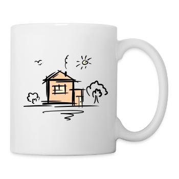 House with trees and sun. Drawing. Scribble. - Mug - white - Right
