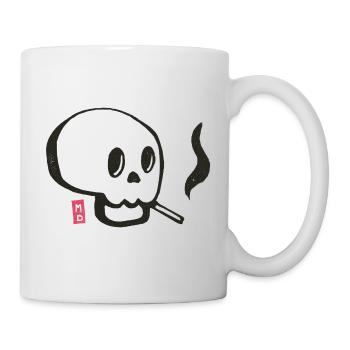 Schädel raucht eine Zigarette - Tasse - Weiß - Rechts
