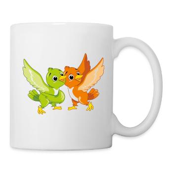 Happy two cartoonish cute birds - Mug - white - Right