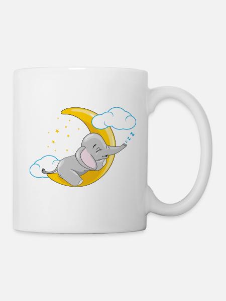 Mignon bébé éléphant dormant sur la lune - Mug blanc - blanc