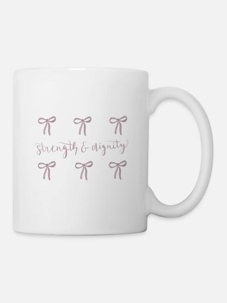 Conception de l’arc Force & Dignité - Proverbes 31:25 - Mug blanc - blanc