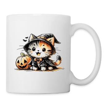 Chat d’Halloween avec citrouille - Mug blanc - blanc - Droite