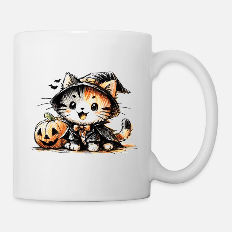 Halloween cat with pumpkin - Mug - white