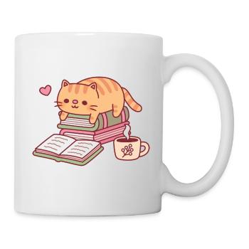 Süße Ginger Cat liest ein Buch - Tasse - Weiß - Rechts