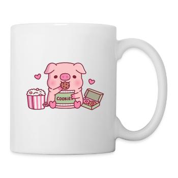 Süßes Schweinchen mampft Kekse - Tasse - Weiß - Rechts