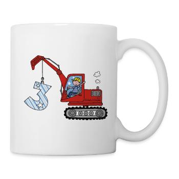 Bagger 3. Geburtstag - Tasse - Weiß - Rechts