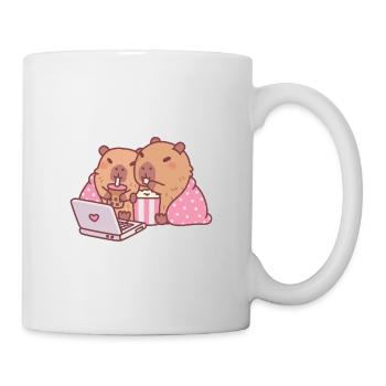Cute Capybaras Chilling With Popcorn And Boba Tea - Mug - white - Right