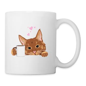 Peeking cute ginger cat with coffee mug - Mug - white - Right