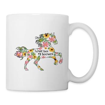 Pferd mit Blumen Liebe hat 4 Hufen - Tasse - Weiß - Rechts
