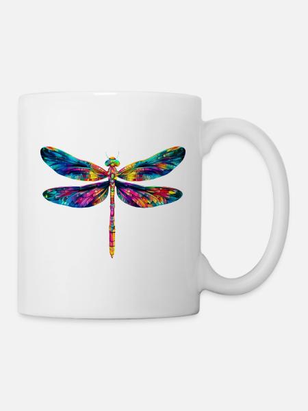 Bunte Libelle Insekt - Tasse - Weiß