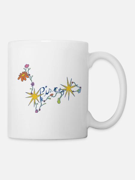 Pisces – Magische Sternzeichen-Blumenillustration - Tasse - Weiß