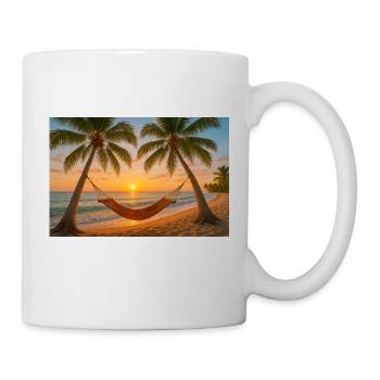 Palmen, Hängematte und Strand - Tasse - Weiß - Rechts