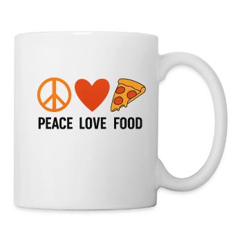 Peace Love Food – Retro Style with Heart & Pizza - Mug - white - Right