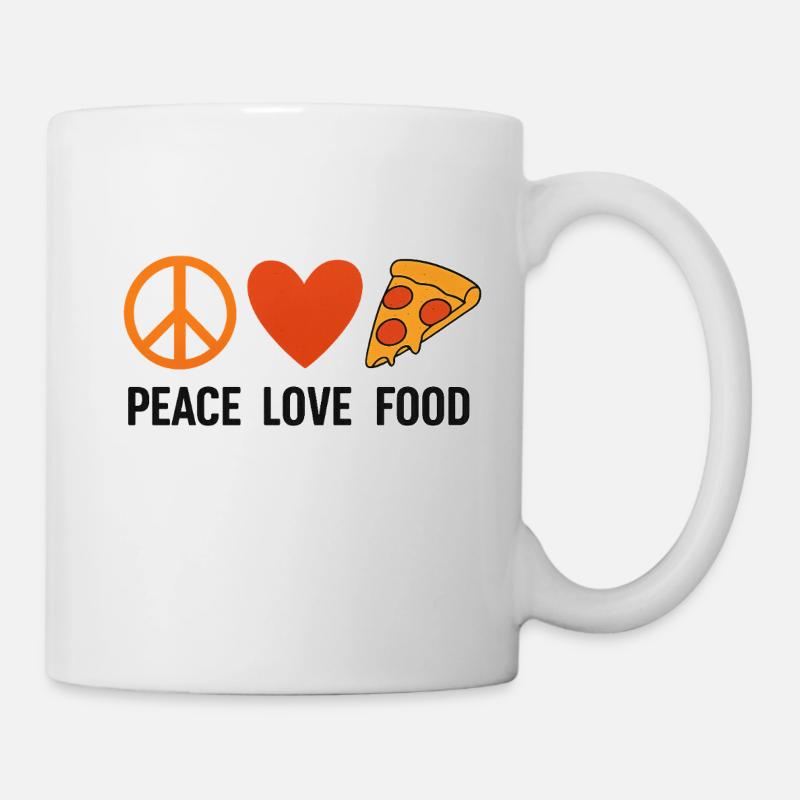 Peace Love Food – Style rétro avec cœur et pizza - Mug blanc - blanc