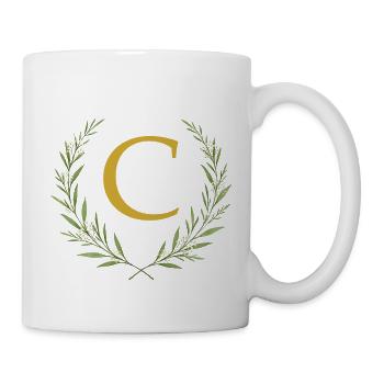C Monogram, Couronne d’eucalyptus, Personnalisable - Mug blanc - blanc - Droite
