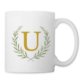 U Monogram, Couronne d’eucalyptus, Personnalisable - Mug blanc - blanc - Droite