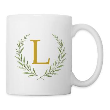 L Monogram, Couronne d’eucalyptus, Personnalisable - Mug blanc - blanc - Droite