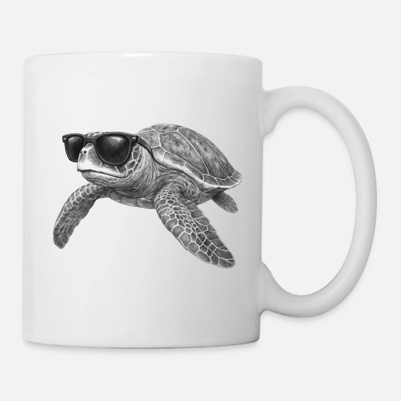 Tortue de mer cool avec des lunettes de soleil - Mug blanc - blanc