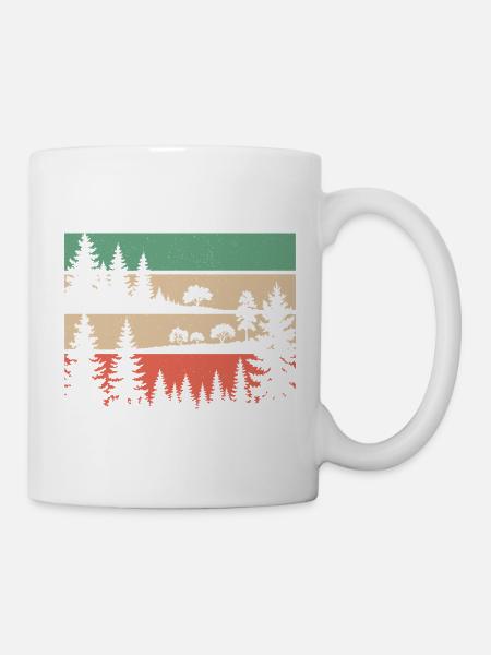 Retro Wald Natur Silhouette Bäume Motiv Wandern - Tasse - Weiß