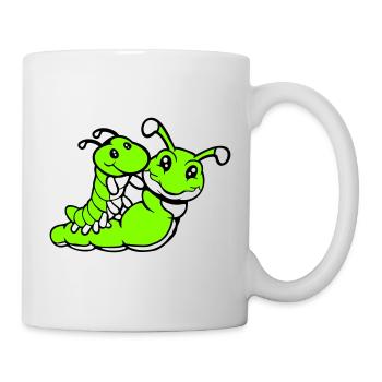 2 friends riding caterpillar father mother child dad mom - Mug - white - Right