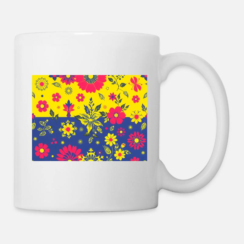 Blumenmuster mit kontrastfarbenem Hintergrund - Tasse - Weiß
