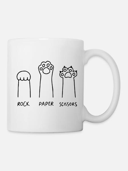 Katze Schere Stein Papier lustig - Tasse - Weiß