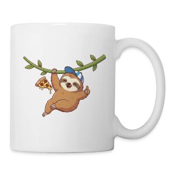 Cute sloth with pizza and cap - Mug - white - Right