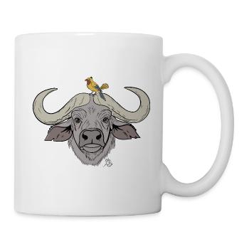 Stämmiger Büffel mit Singvogel - Tasse - Weiß - Rechts