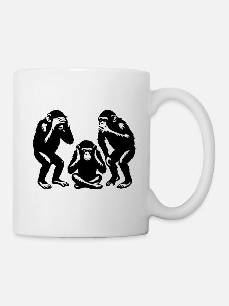Grafische Affen Trio auf Schwarzweiß-Hintergrund - Tasse - Weiß