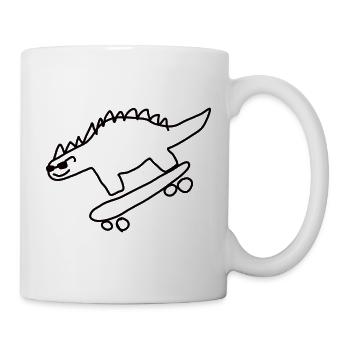 Dino on Skateboard – Kawaii & Urban Style - Mug - white - Right