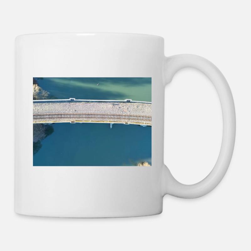 Bridge view over quiet river Viaduct Herdecke - Mug - white
