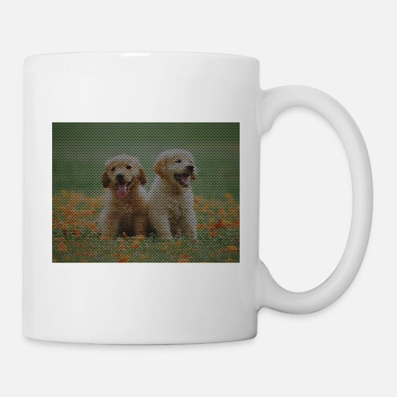 Zwei Labrador Retriever Welpen mit Dreickmuster - Tasse - Weiß