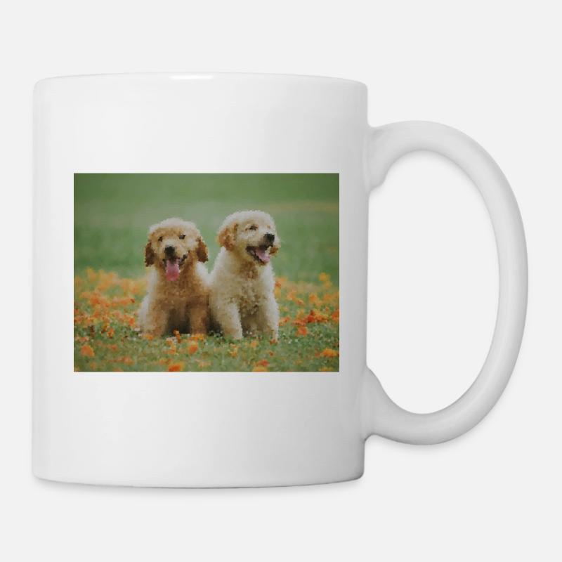 2 Labrador Retriever Welpen im Blütenfeld - Tasse - Weiß