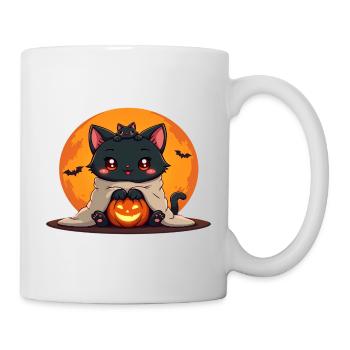 Halloween Katze mit Halloween Kürbis - Tasse - Weiß - Rechts