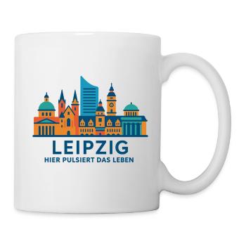 Leipzig Skyline Pulsierend Silhouette  - Tasse - Weiß - Rechts