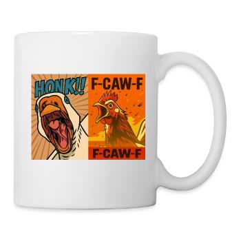 Honk and Caw Roosters Duo, Funny Goose and Chicken - Mug - white - Right