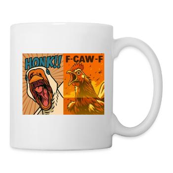 Honk and Caw Roosters Duo, Funny Goose and Chicken - Mug - white - Right