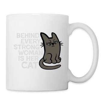 Katze Behind Every Strong Woman Genervt Grummelig - Tasse - Weiß - Rechts
