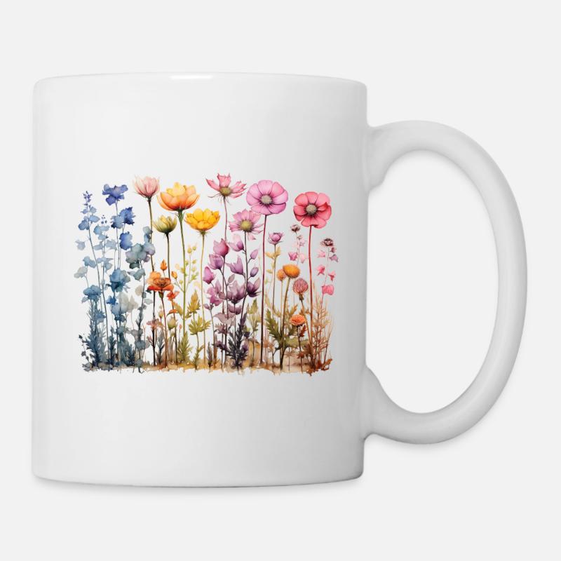 Bunte Blumenwiese Aquarell Design - Tasse - Weiß