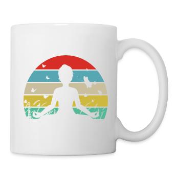 Yoga Meditation Retro Shirt mit Schmetterlingen - Tasse - Weiß - Rechts