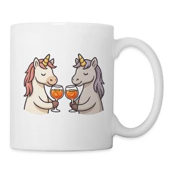 Zwei Einhörner stoßen an - Tasse - Weiß - Rechts